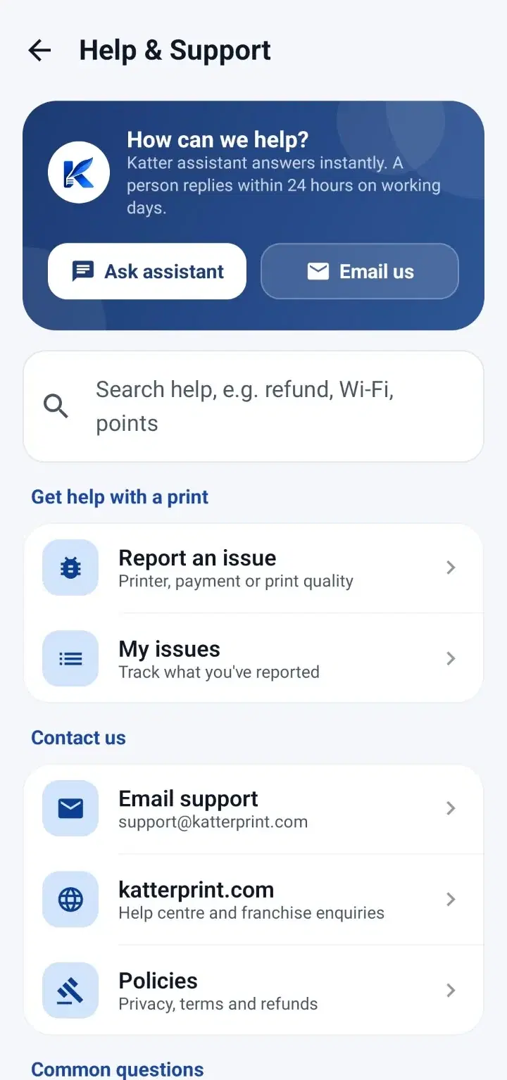 KatterPrint app: Help and support