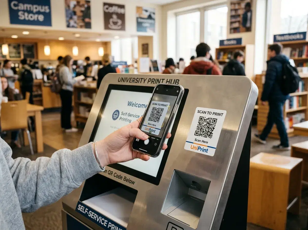Scanning the kiosk QR code to start a print job
